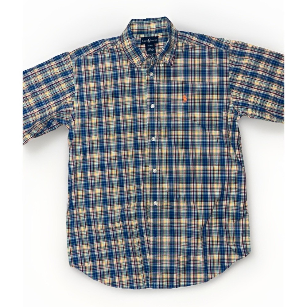 Polo Ralph Lauren Shirt Green Blue Plaid‎ Short Sleeve Plaid Women's XL (20)